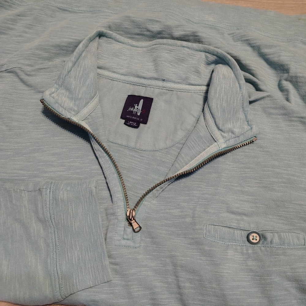 Johnnie-O Mens Light Blue 100% Cotton Slub Knit Quarter Zip Pullover Large